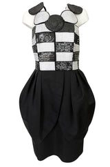 1980s Louis Feraud Graphic Dot & Block Sequin Bubble Skirt Dress