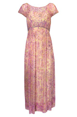 1960s Malcolm Starr Pink & Pale Yellow Silk Chiffon Beaded Dress