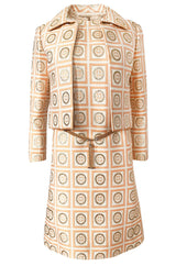 1960s Christian Dior Demi-Couture Peach & Metallic Gold Dress & Jacket