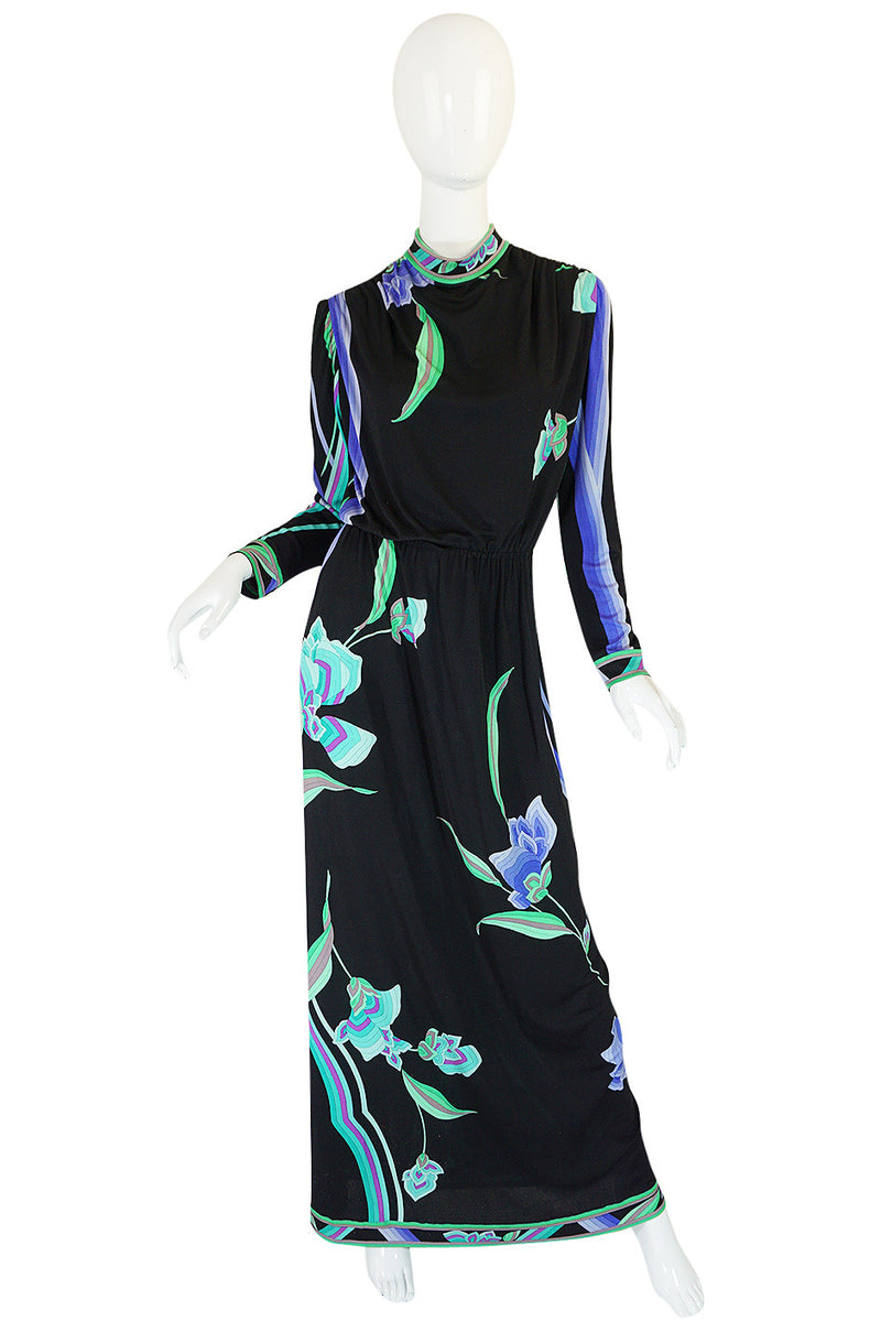 1970s Vivid Print Silk Jersey Print Leonard Maxi Dress