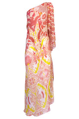 Recent Roberto Cavalli Printed Bias Cut Silk One Shoulder Dress