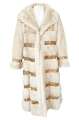 Rare 1960s Christian Dior Pale Ivory Mink Coat w Python Snake Insets