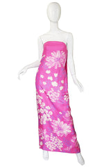 Early 1970s Pink Couture Hanae Mori Trained Gown