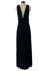 Documented Spring 1986 Yves Saint Laurent Runway Black Jersey Plunge Dress