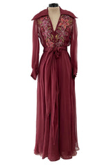 Beautiful 1974 Jean Louis Scherrer Haute Couture Hand Beaded & Applique Silk Chiffon Dress