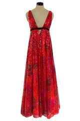 Spectacular 1960s William Travilla Plunging Sequin Covered Couture Silk Dress