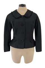 Gorgeous 1950s Unlabeled Black Silk Jacket w Silk Ball Fringe Detailing