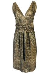 1960s Possible Christian Dior Gold Lame Back & Front Plunge Dress