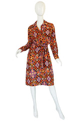 Chic 1970s Belted Coral Print Lanvin Shirt Dress