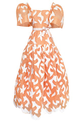 1960s Arnold Scaasi Couture Peach Silk Organza Dress w Incredible Sleeves