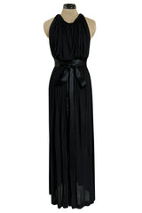 Incredible 1971-1973 Donald Brooks Backless Black Jersey Dress w Ribbon Ties