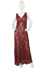 1930s Stunning Bias Cut Rust Lace Gown