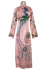 Rare Antique / 1920s Hand Embroidered & Sequinned Pink Silk Cheongsam Textile Example Dress