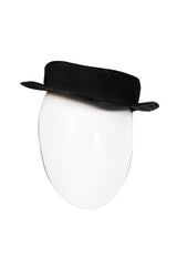 c1982-1987 Yves Saint Laurent Glossy Black Couture Boater Hat