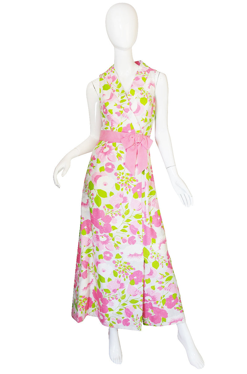 1960s Pink Floral Print Estevez Maxi Dress