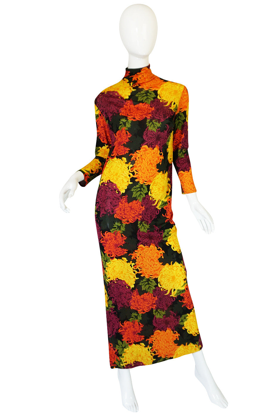 1972 La Mendola Silk Jersey Dress w Skirt Chiffon Skirt in the 'Paridiso' Peacock Feather Print