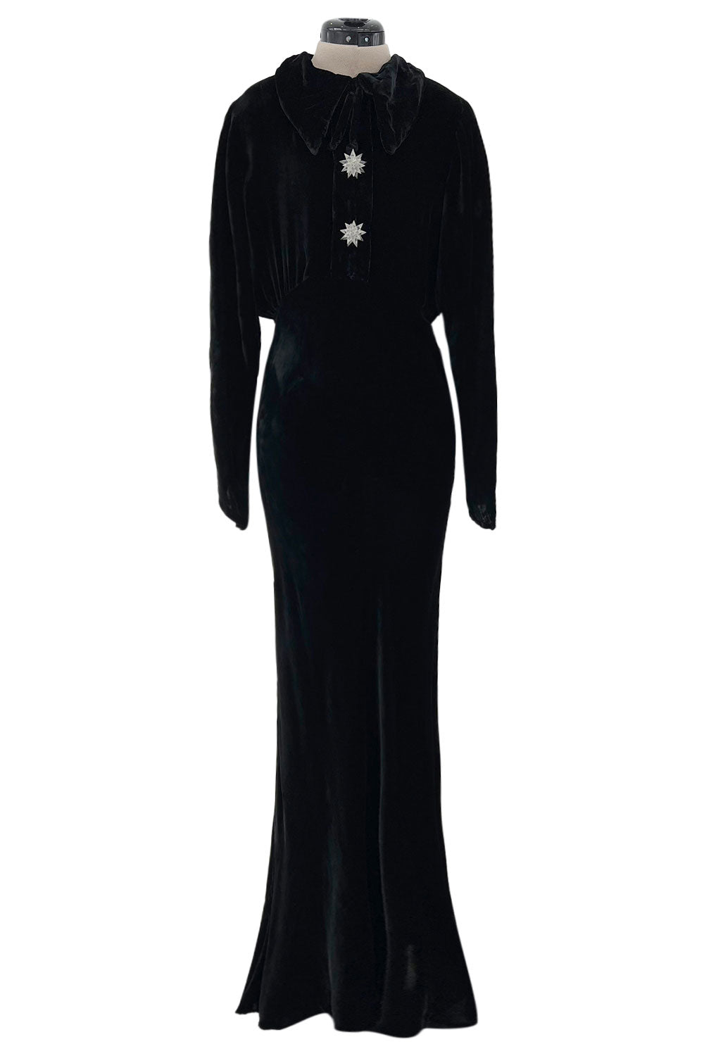 Gorgeous 1930s Bias Cut Black Silk Velvet Dress w Incredible 3D Star B –  Shrimpton Couture