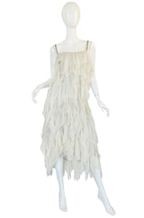 1970s Ivory Silk Chiffon & Silver Stavropoulos Petal Dress