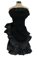 Dramatic Fall 1987 Yves Saint Laurent Strapless Silk & Taffeta Dress w Ruffles & Bow