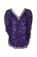 1970s Unlabeled Purple & Silver Sequin and Bead Cape or Top