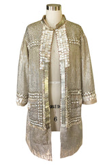 c.2004 Blumarine Elaborate Silver Metal Sequins, Disc, Shell & Bead Silk Jacket