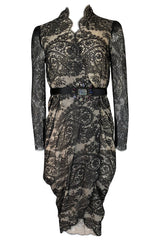 Fall 2010 Alexander McQueen Black Scalloped Lace Wrap Dress