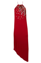 1970s Stephen Burrows Red Jersey Hand Beaded & Sequin Jersey Dress