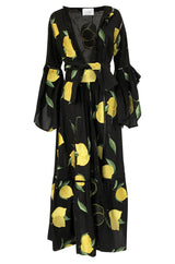 Recent We Are Leone "Amalfi Lemon" Wrap Dress Kimono Cover Up