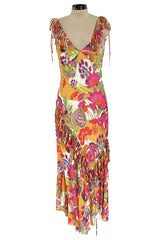 Gorgeous Spring 2005 Christian Dior by John Galliano Silk Print Dress w Flowered Edge Scarf