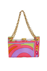 1960s Emilio Pucci Bright Pink Colorful Printed Bag & Matching Silk Scarf