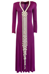 1972 Bob Mackie Ray Aghayan Purple Jersey Dress w Macrame