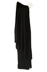 c.1981 Bill Tice Multiple Ways To Wear Black Jersey One Shoulder Dress