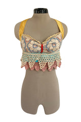 1960s Handmade Crocheted Halter Top that is Reversible from Pink to Blue
