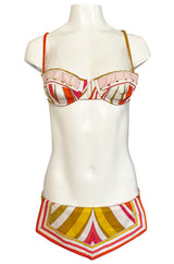 1968 Emilio Pucci Two Piece Pastel Colored Print Cotton Bikini Swimsuit