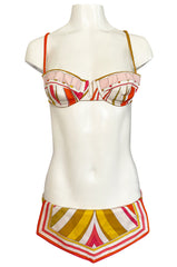 1968 Emilio Pucci Two Piece Pastel Colored Print Cotton Bikini Swimsuit