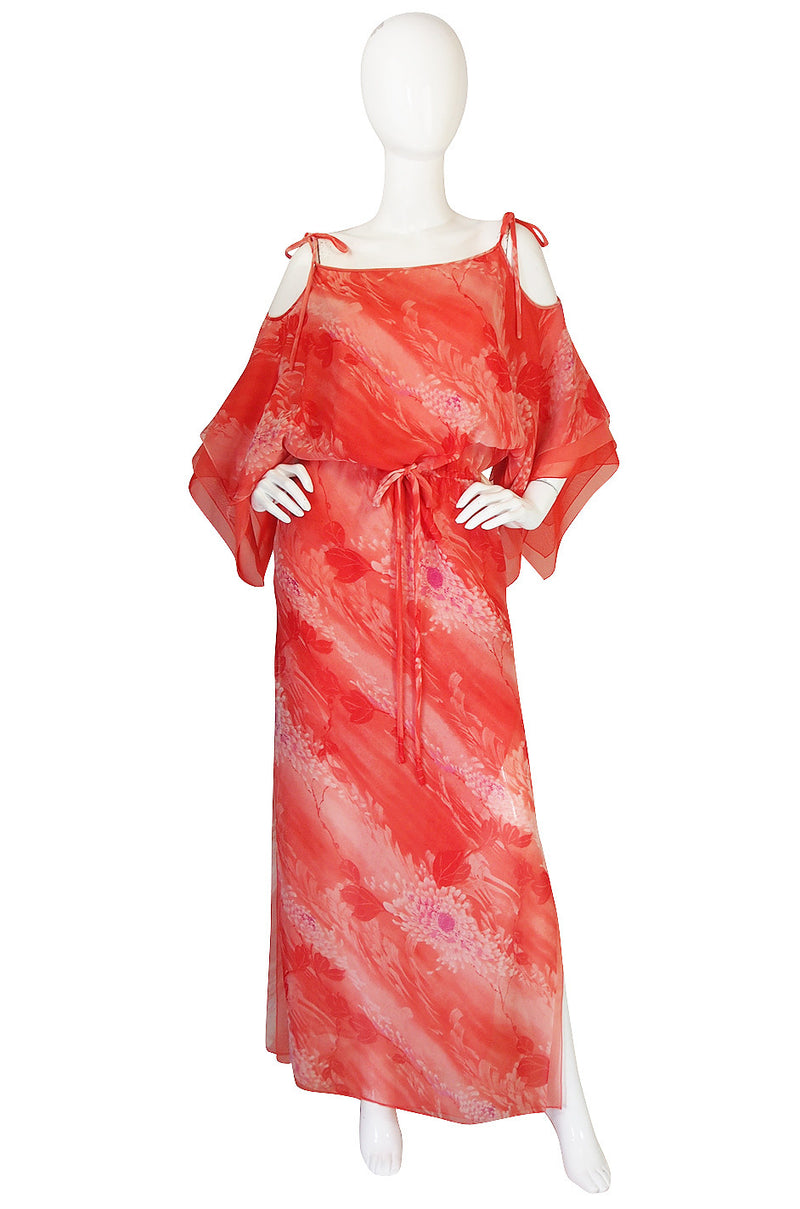 1970s Layered Silk Chiffon Travilla Maxi Dress