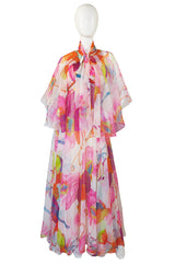 1970s Mignon Pink Halter Chiffon Gown