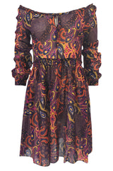 Fall 2005 Miu Miu Purple Printed Off Shoulder Semi-Sheer Dress