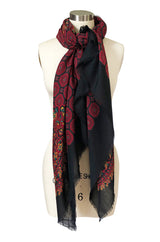 Huge 1970s Christian Dior Deep Red Print Silk and Wool Shawl