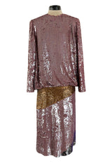 Documented 1982 Bill Blass Sequin & Beaded Dusty Purple, Gold & Silver Dress