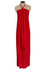 Easy to Wear Fall 1994 Bill Blass Red Silk Crepe Gathered Front Halter Dress