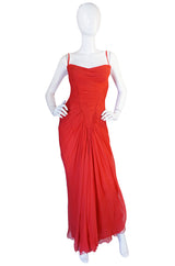 c1959 Haute Couture Maggy Rouff Red Draped Gown