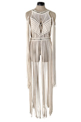 Spectacular Vintage Unlabeled Hand Made Rope & Silver Metal Bead Macrame Overpiece Dress