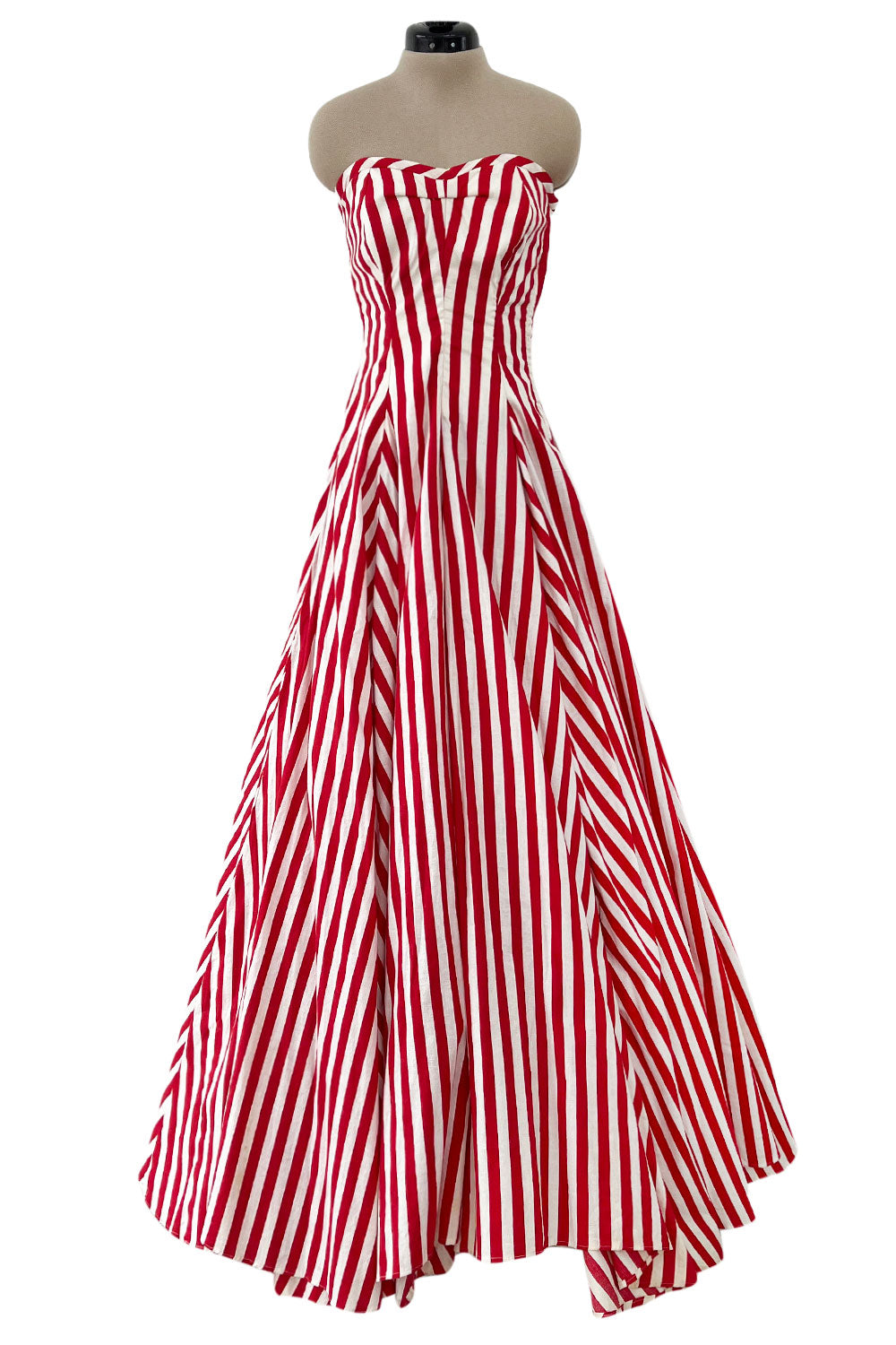 Spectacular 1930s Unlabeled Red & White Striped Cotton Strapless Sweet Shrimpton Couture Spectacular 1930s Unlabeled Red & White Striped Cotton Strapless Sweet Shrimpton Couture