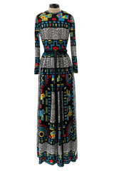 Spectacular 1970s Lanvin  by Jules-Francois Crahay Graphic Printed Cotton Voile Dress