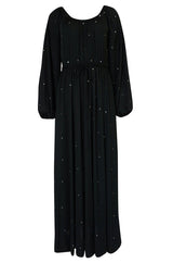 Documented c.1972 Donald Brooks Black Rhinestone Detailed Black Silk Jersey Dress