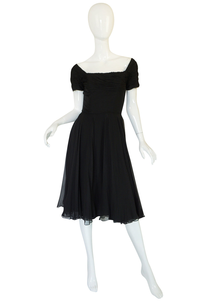 Stunning 1950s Little Black Silk Chiffon Ceil Chapman Dress