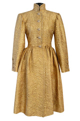 Extraordinary Fall 1991 Yves Saint Laurent Well Documented Gold Brocade Coat W Jewel Buttons