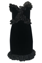 Fall 1987 Yves Saint Laurent Strapless Velvet & Silk Organza Ruffled Dress