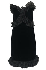 Fall 1987 Yves Saint Laurent Strapless Velvet & Silk Organza Ruffled Dress